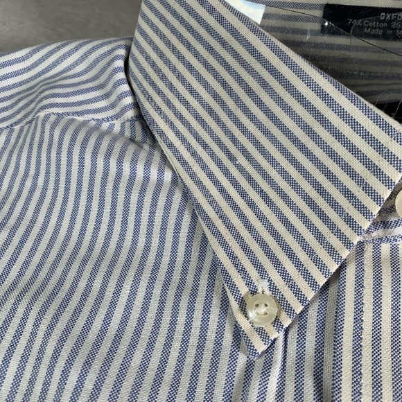 Chaps Dress Shirt Mens 16 32/33 Blue Stripe Wrinkle Free Oxford Long Sleeve FLAW - Picture 7 of 14